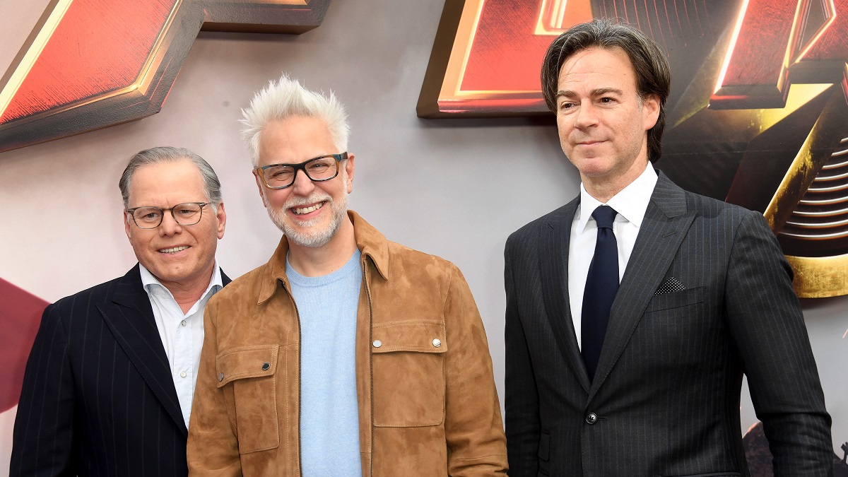 HOLLYWOOD, CALIFORNIA - JUNE 12: David Zaslav, James Gunn and Peter Safran attend the Los Angeles Premiere Of Warner Bros. "The Flash" held at Ovation Hollywood on June 12, 2023 in Hollywood, California.