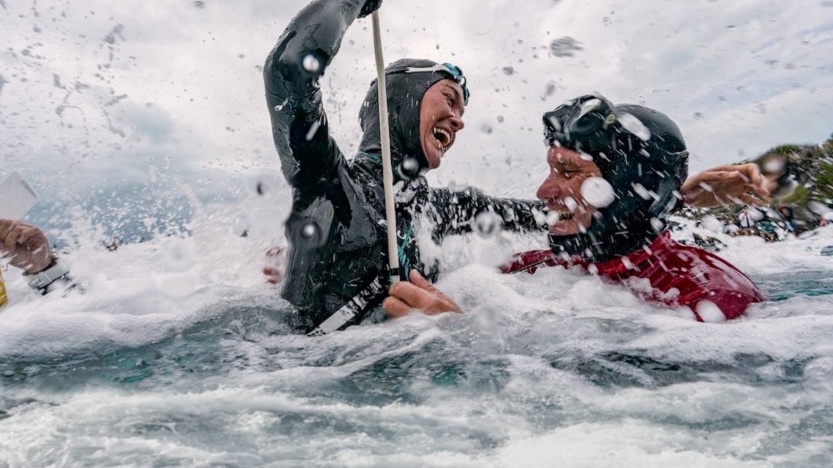 The Deepest Breath. (L to R) Alessia Zecchini and Stephen Keenan in The Deepest Breath.