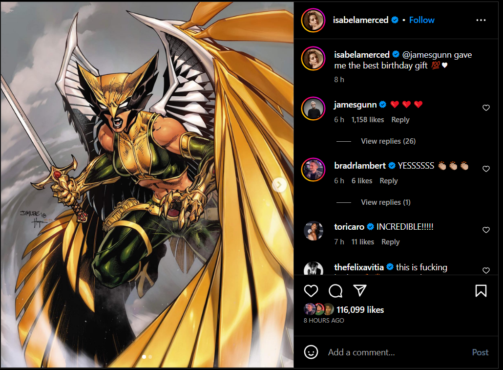 Isabela Merced Instagram Hawkgirl post