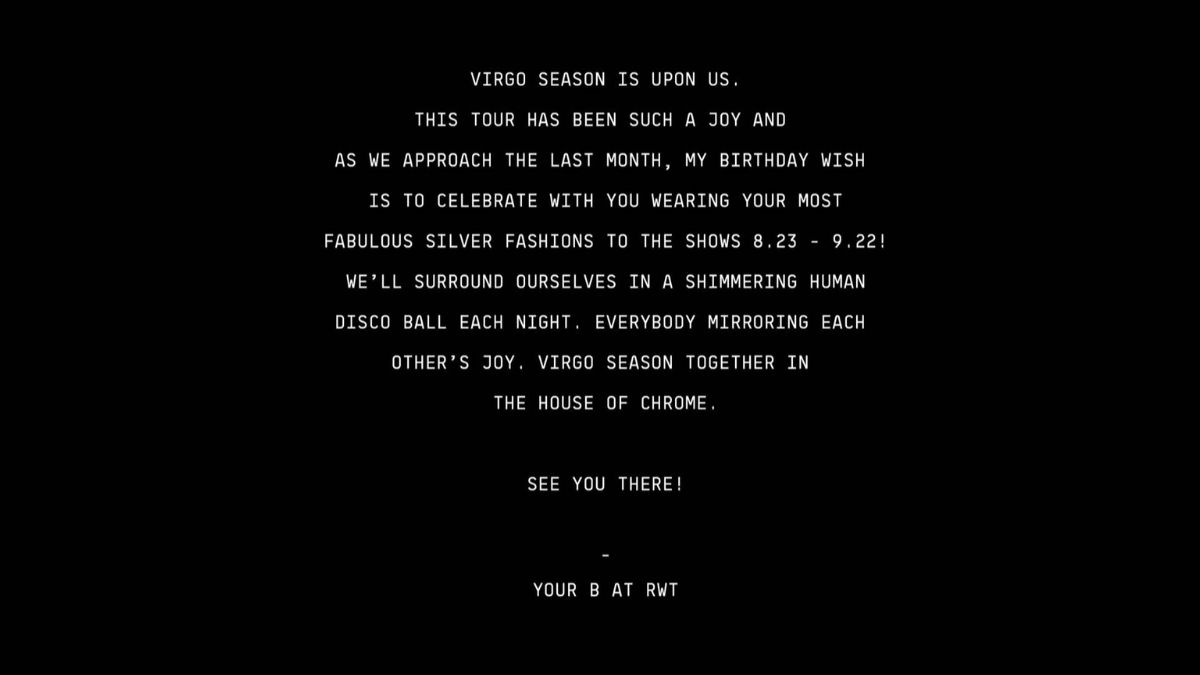 Renaissance World Tour announcement shared by Beyoncé on her Instagram account.