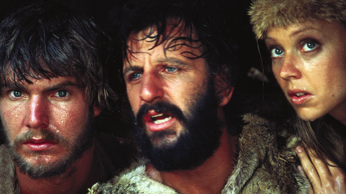 Dennis Quaid, Shelley Long, and Ringo Starr in "Caveman"