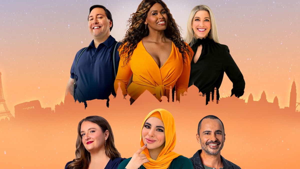 Match Me Abroad promotional poster - top row: Harold, Stanika, Susan bottom row: atarína Němcová,Nina Kharoufeh, Juan Manuel Niño