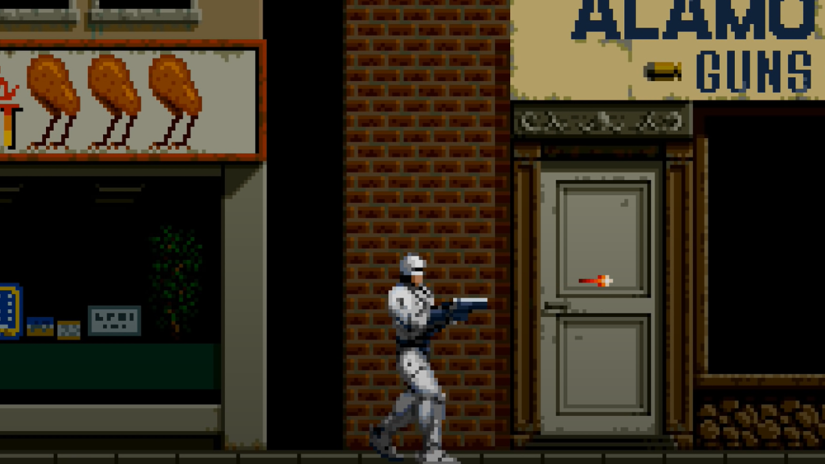 RoboCop firing his pistol