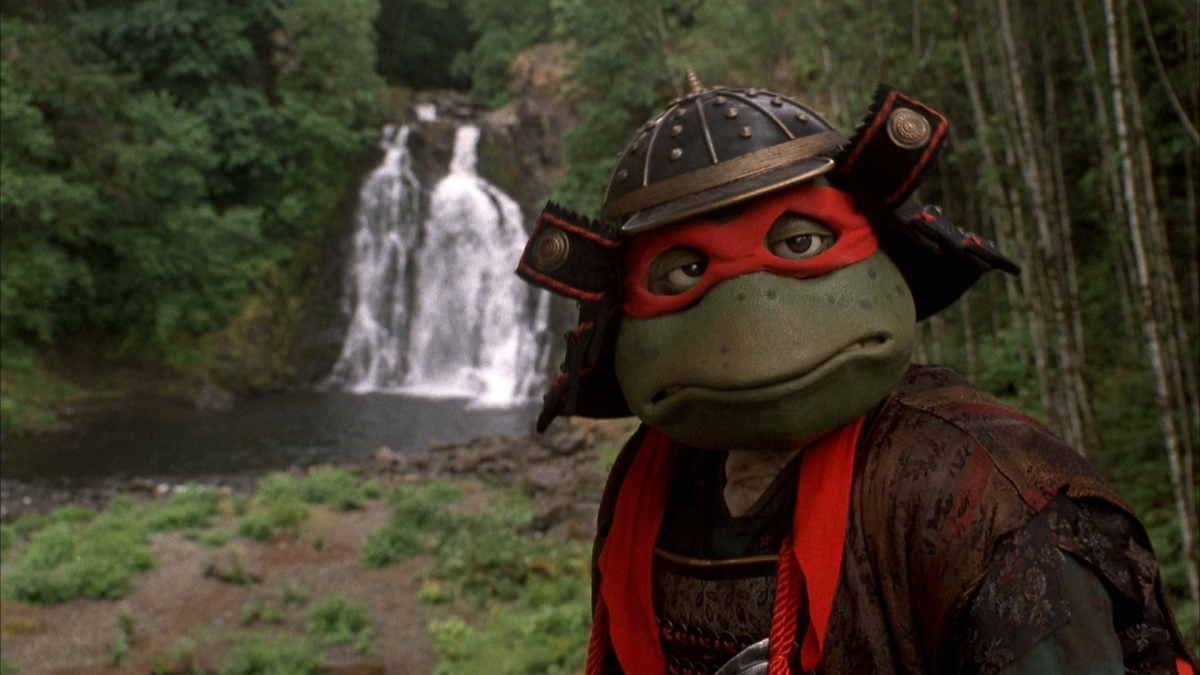 Raphael in samurai armor, looking bored.