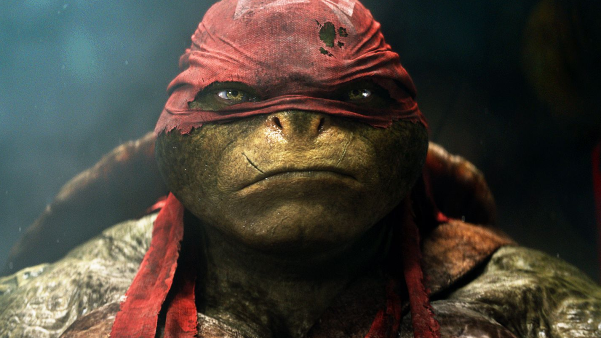 Raphael from 2014's "Teenage Mutant Ninja Turtles" glowering. 