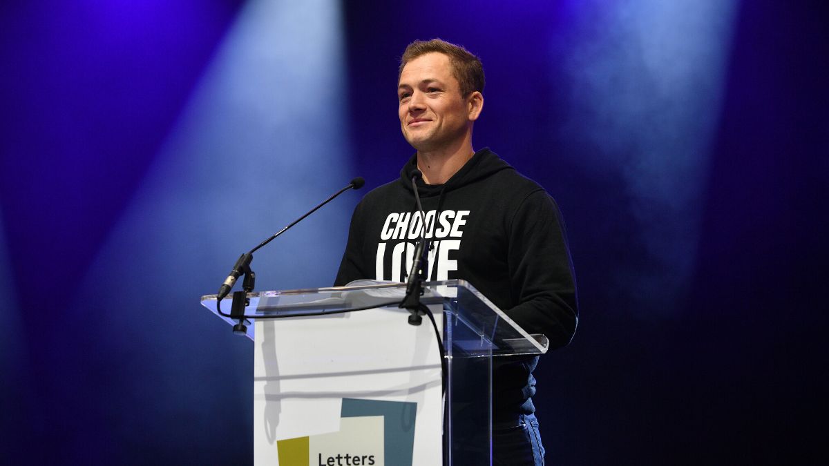 CHARLBURY, OXFORDSHIRE - AUGUST 05: (EDITORIAL USE ONLY) Actor Taron Egerton reads during a performance of 'Letters Live' during the 2023 Wilderness Festival at Cornbury Park on August 05, 2023 in Charlbury, Oxfordshire. (Photo by Jim Dyson/Getty Images)