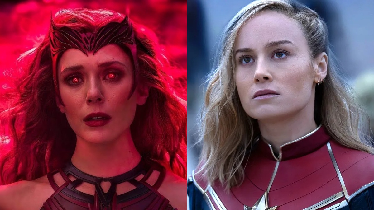 Elizabeth Olsen as Scarlet Witch in 'WandaVision'/Brie Larson as Captain Marvel in 'The Marvels'