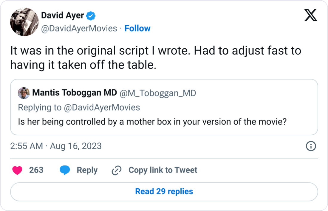 David Ayer tweet