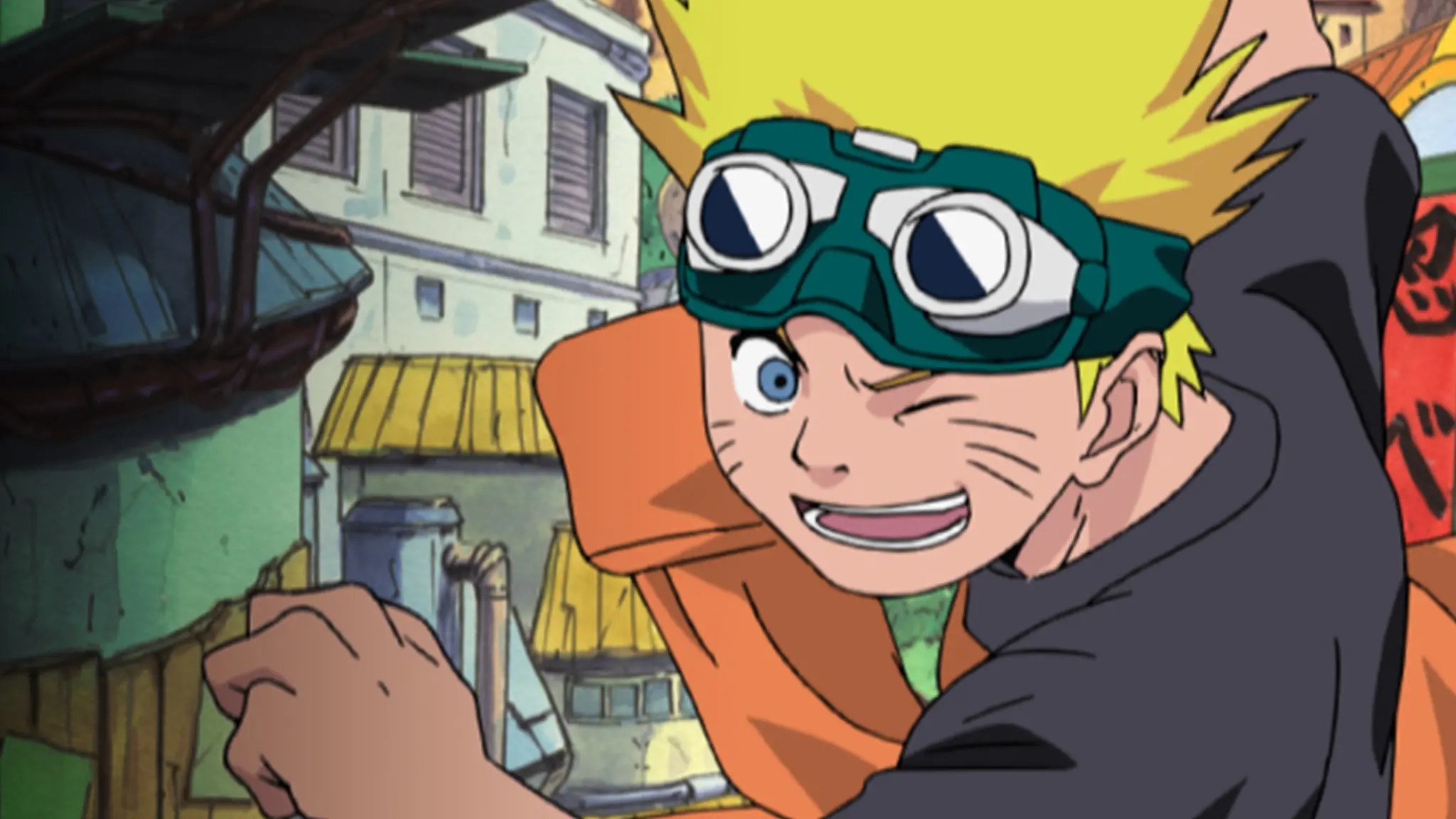 Naruto is looking at the camera and winking.