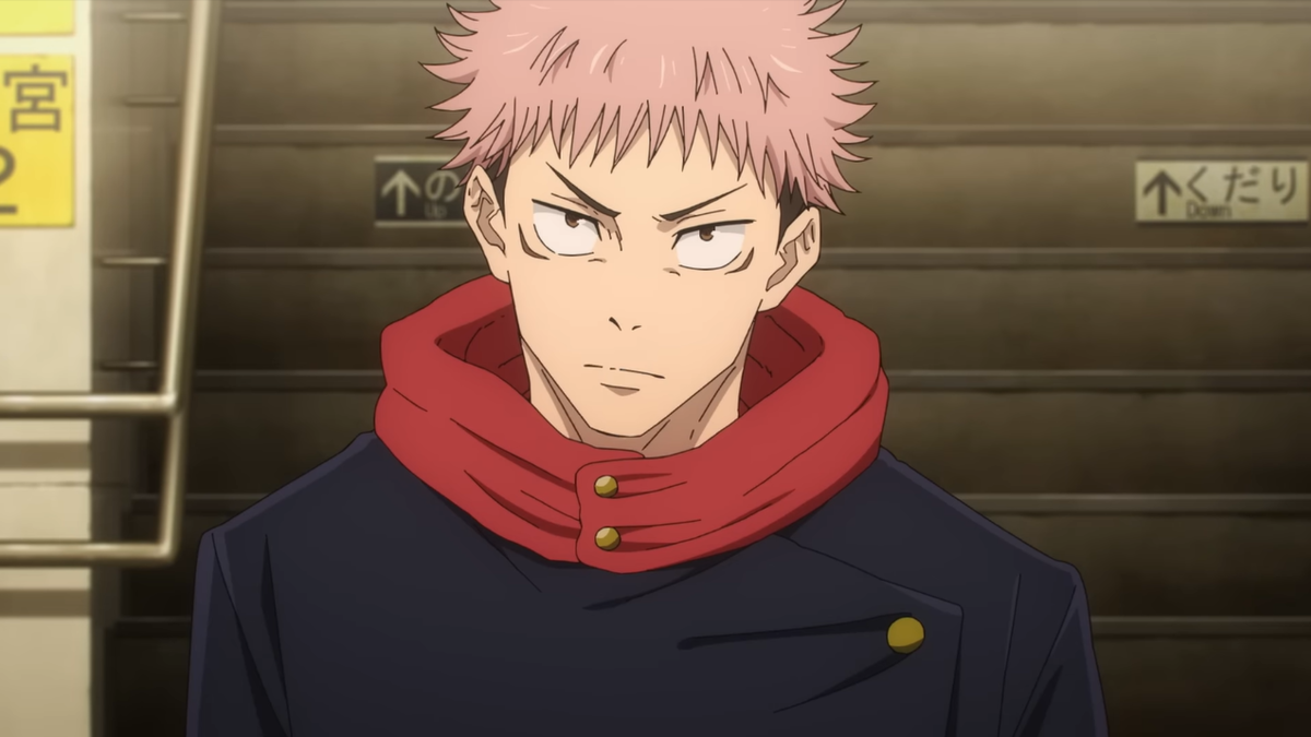 Yuji Itadori looking serious in 'Jujutsu Kaisen' season 1.