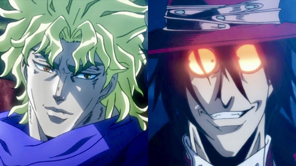 Anime vampires, Dio Brando and Alucard smiling deviously