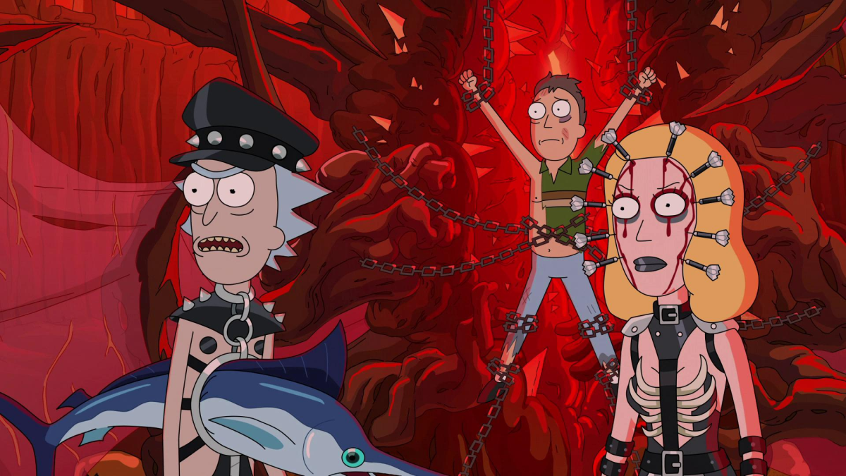 Rick, Beth, and Jerry in hell in 'Rick and Morty'