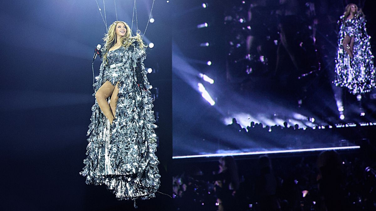 LONDON, ENGLAND - MAY 30: (EDITORIAL USE ONLY) (EXCLUSIVE COVERAGE) Beyoncé performs onstage during the “RENAISSANCE WORLD TOUR” at the Tottenham Hotspur Stadium on May 30, 2023 in London, England.