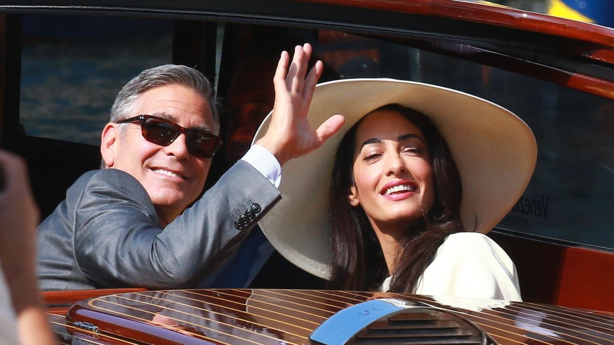 George Clooney and Amal Alamuddin sighted on the way to their civil wedding at Canal Grande on September 29, 2014 in Venice, Italy. (Photo by Robino Salvatore/GC Images)