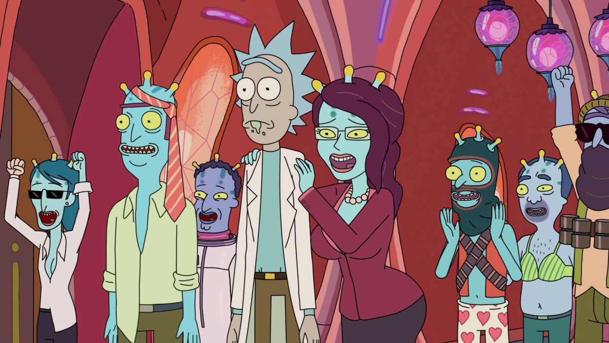 Rick and Unity throwing a rager on Rick and Morty