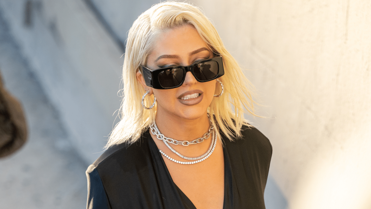 Christina Aguilera is seen at "Jimmy Kimmel Live" on October 16, 2023 in Los Angeles, California.