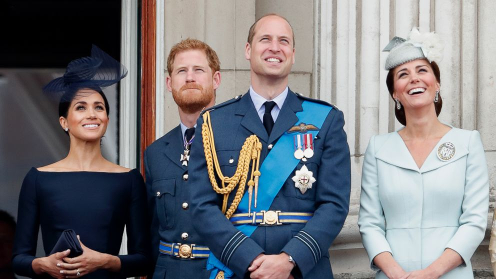 Members of the royal family are looking towards the sky.