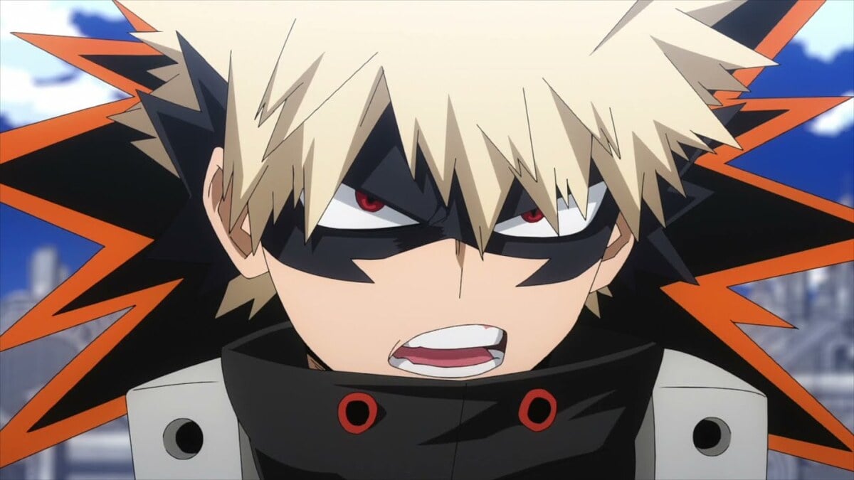 Katsuki Bakugo in his hero costume from 'My Hero Academia'.