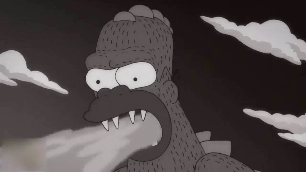 Homerzilla breathes fire in 'The Simpsons: Treehouse of Horror XXVI.'