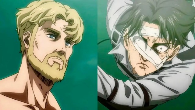 A split image of ‘Attack On Titan’ characters Zeke Jaeger and Levi Ackerman