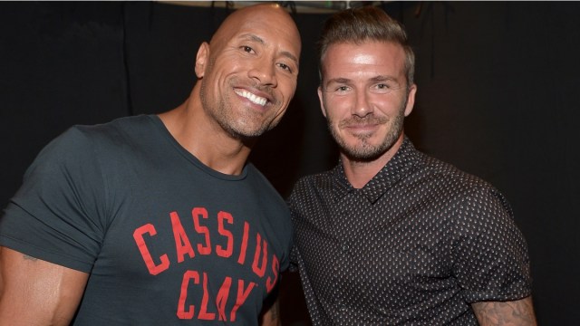 LOS ANGELES, CA - JULY 17: Actor Dwayne Johnson (L) and soccer player David Beckham attend Nickelodeon Kids' Choice Sports Awards 2014 at UCLA's Pauley Pavilion on July 17, 2014 in Los Angeles, California.