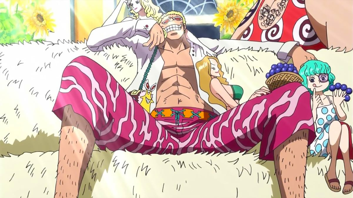 Doflamingo and Sugar during the One Piece Dressrosa arc