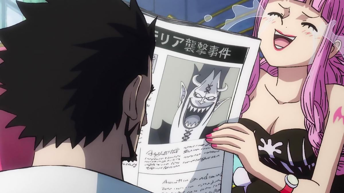 Mihawk sees Gecko Moria in the newspaper as Perona cries in One Piece