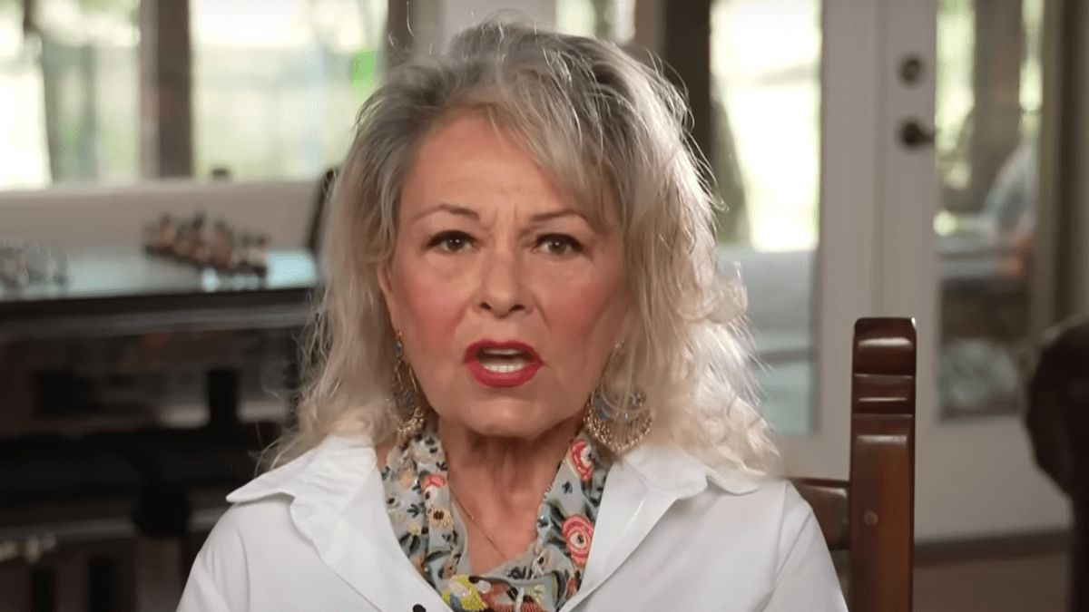 Roseanne Barr being interviewed on TalkTV