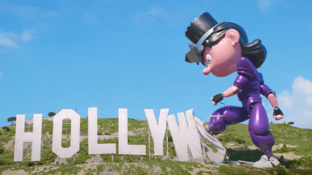 Giant robot destroying the Hollywood sign in Despicable Me 3