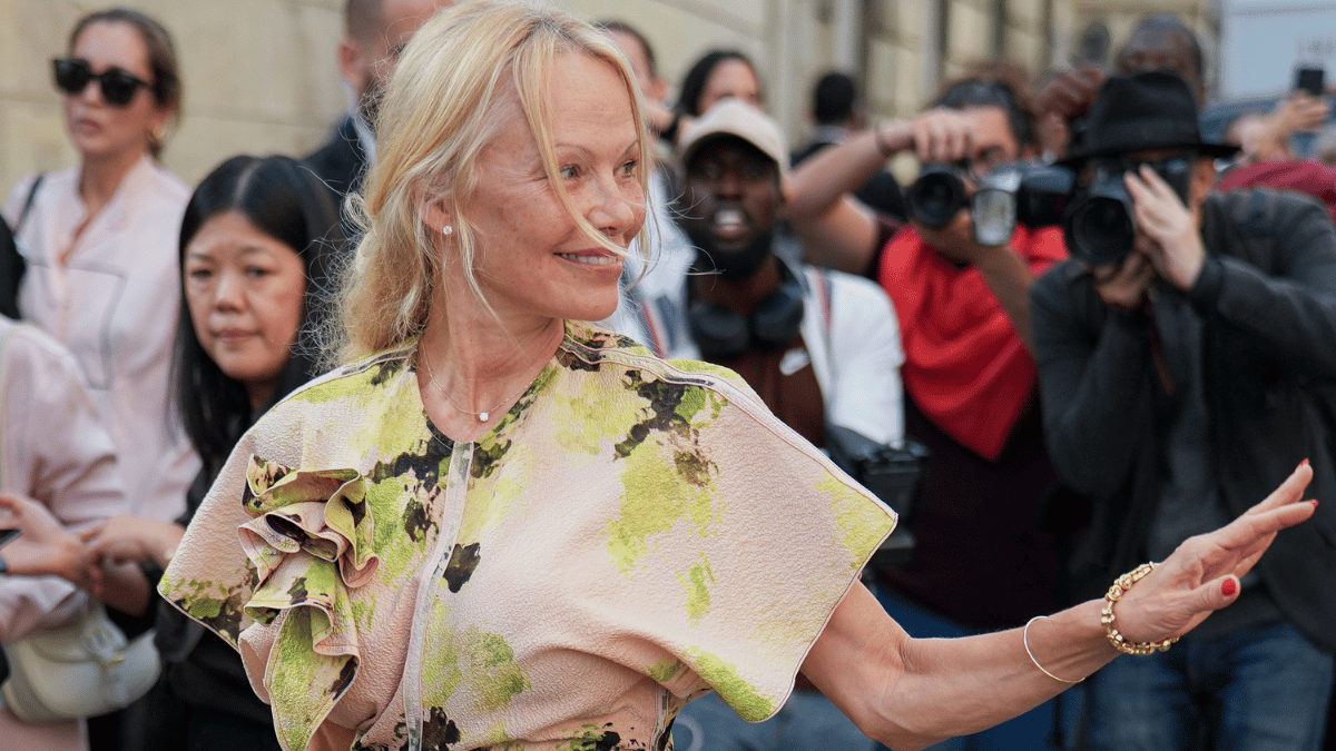 Pamela Anderson attends the Victoria Beckham Womenswear Spring/Summer 2024 show as part of Paris Fashion Week on September 29, 2023 in Paris, France.