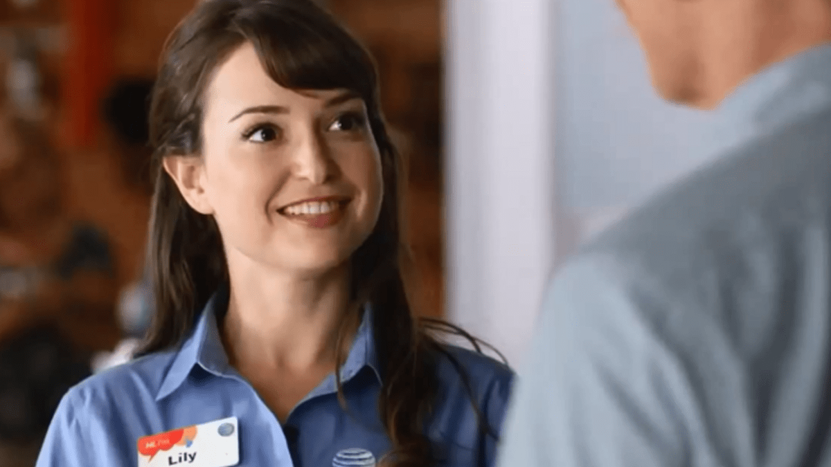 Milana Vayntrub in an AT&T commercial.