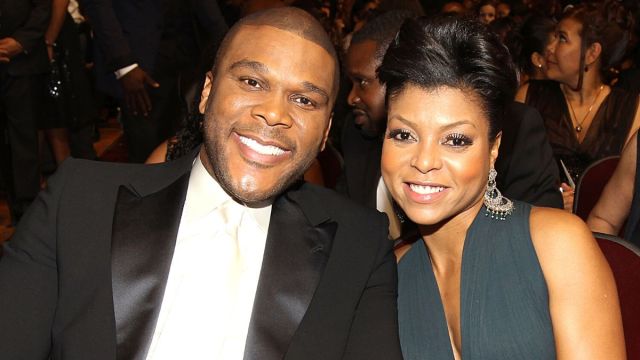 LOS ANGELES, CA - FEBRUARY 26: Director Tyler Perry and actress Taraji P. Henson in the audience during the 41st NAACP Image awards held at The Shrine Auditorium on February 26, 2010 in Los Angeles, California.