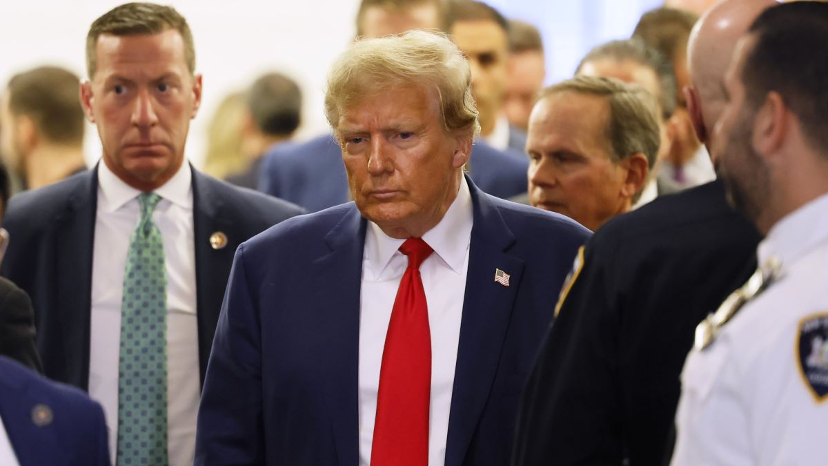 Former U.S. President Donald Trump exits the courtroom for a break during his civil fraud trial at New York Supreme Court on January 11, 2024 in New York City. Trump won't make his own closing arguments after his lawyers objected to Judge Arthur Engoron's insistence that Trump stay within the bounds of "relevant, material facts that are in evidence" of the case. Trump faces a permanent ban from running a business in New York state and $370 million in penalties in the case brought by state Attorney General Letitia James. (Photo by Michael M. Santiago/Getty Images)