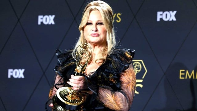 Jennifer Coolidge, winner of the Outstanding Supporting Actress in a Drama Series award for "The White Lotus," poses in the press room during the 75th Primetime Emmy Awards at Peacock Theater on January 15, 2024 in Los Angeles, California. (Photo by Kevin Mazur/Getty Images)