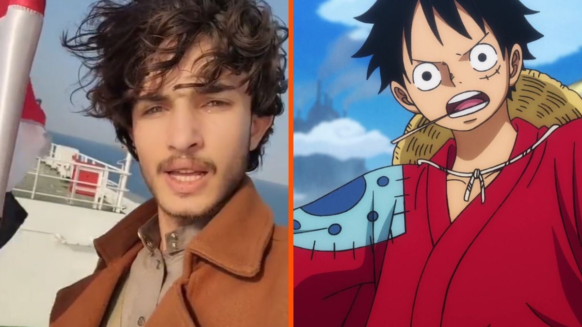 The Yemeni Houthi man called "Hot Houthi Pirate," in a side-by side comparison with Luffy from One Piece