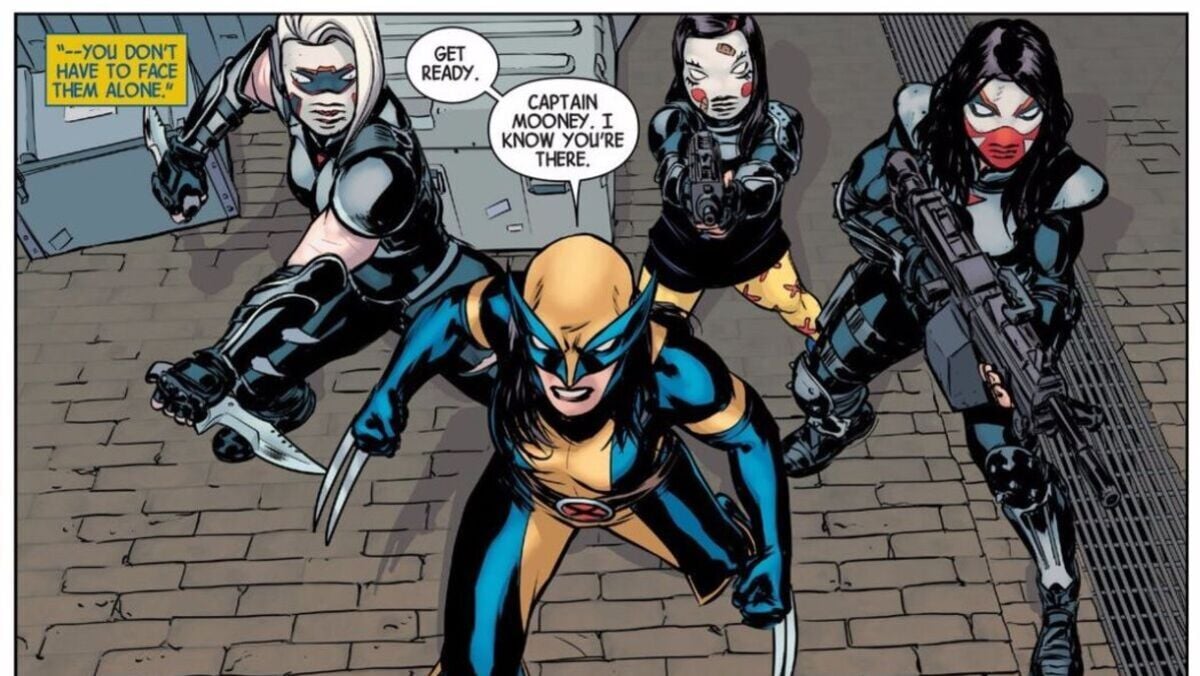 Laura Kinney's Wolverine is flanked by her sisters, Gabby, Zelda, and Bellona.