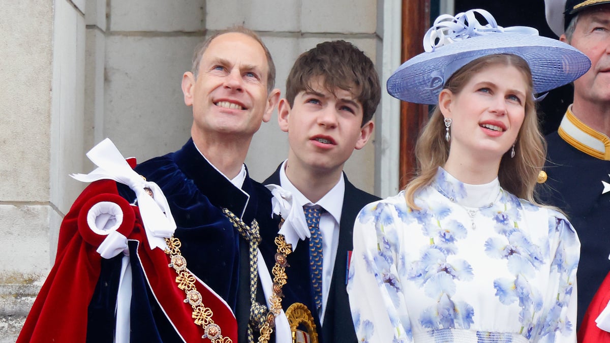 Prince Edward, Duke of Edinburgh (wearing the Mantle of the Order of the Garter), James, Earl of Wessex and Lady Louise Windsor watch an RAF flypast from the balcony of Buckingham Palace following the Coronation of King Charles III & Queen Camilla at Westminster Abbey on May 6, 2023 in London, England. The Coronation of Charles III and his wife, Camilla, as King and Queen of the United Kingdom of Great Britain and Northern Ireland, and the other Commonwealth realms takes place at Westminster Abbey today. Charles acceded to the throne on 8 September 2022, upon the death of his mother, Elizabeth II. 
