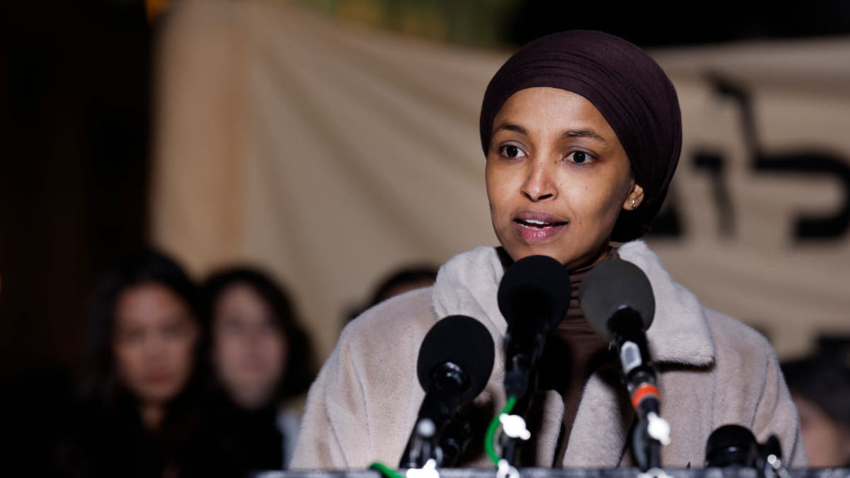 U.S. Rep. Ilhan Omar (D-MN) speaks during a news conference calling for a ceasefire in Gaza outside the U.S. Capitol building on November 13, 2023 in Washington, DC. House Democrats held the news conference alongside rabbis with the activist group Jewish Voices for Peace. 