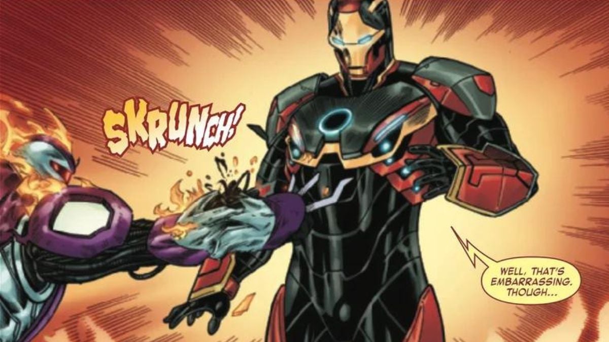 Adamantium claws shatter against Iron Man's new Mark 27 armor in Invincible Iron Man 15