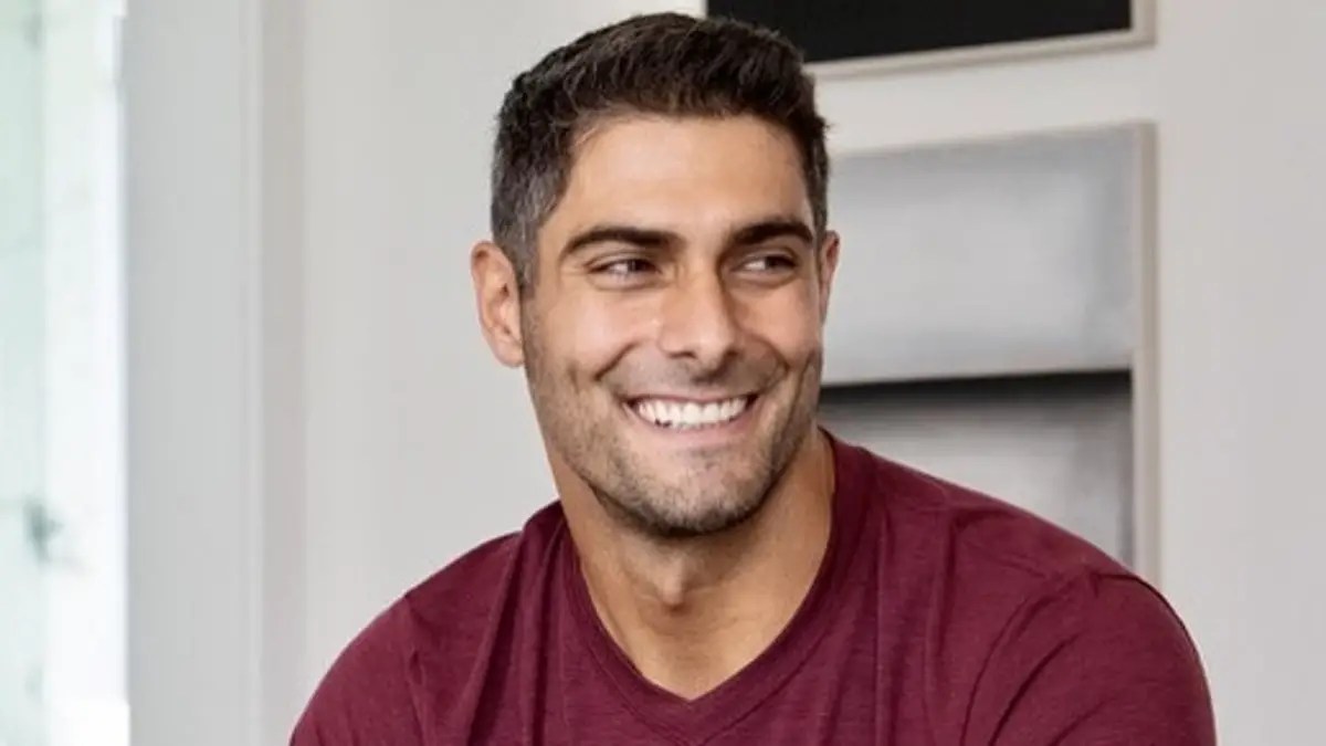 Jimmy Garoppolo, star quarterback of the Las Vegas Raiders, smiling