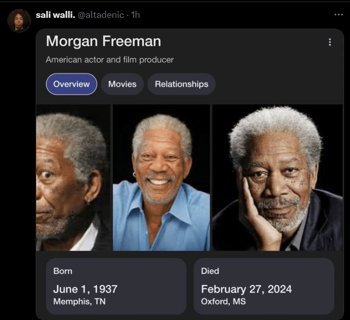 Fake Google page claiming Morgan Freeman has passed away