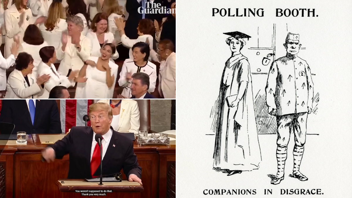 Donald Trump, Democrats in white, drawing