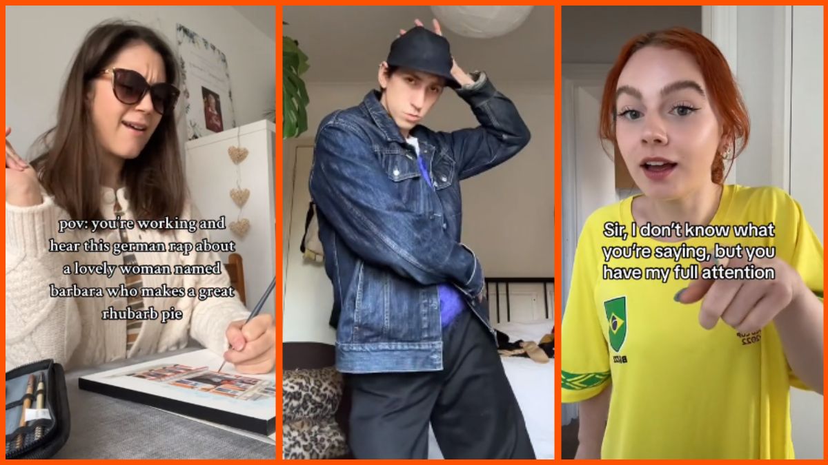 3 TikTok users dancing to the 'Barbaras Rhabarberbar' song.