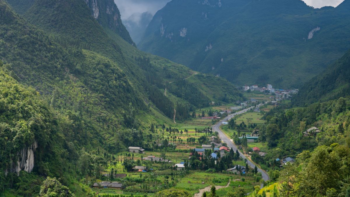 An aerial view of the Ha Giang motorbike loop in Northern Vietnam.