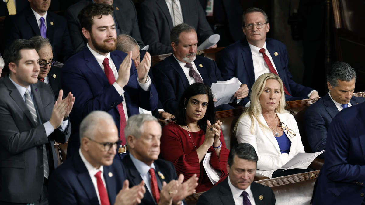 U.S. Rep. Marjorie Taylor Greene (R-GA) listens as Japanese Prime Minister Fumio Kishida addresses a joint meeting of Congress in the House of Representatives at the U.S. Capitol on April 11, 2024 in Washington, DC. Kishida is scheduled to return to the White House to participate in a trilateral meeting with U.S. President Joe Biden and Philippines President Ferdinand Marcos Jr. to discuss Beijing's provocations in the Indo-Pacific region and security in the South China Sea.