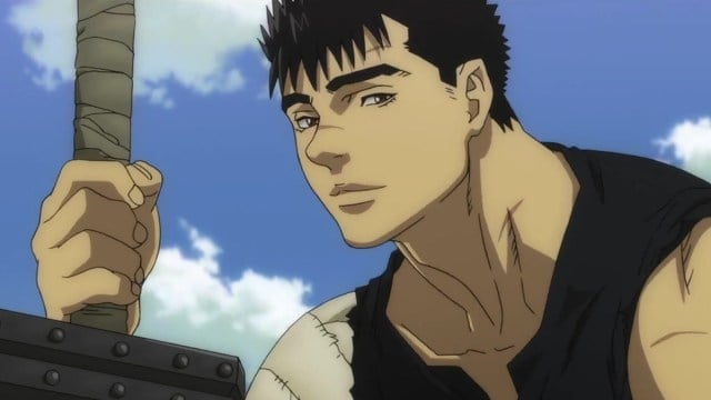 Guts leaning on his sword in Berserk's Golden Age Arc.