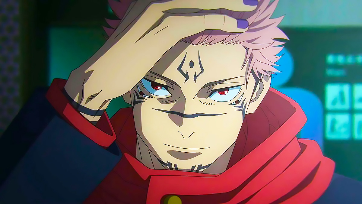 Sukuna pushing his hair back in 'Jujutsu Kaisen' season 2, episode 15.