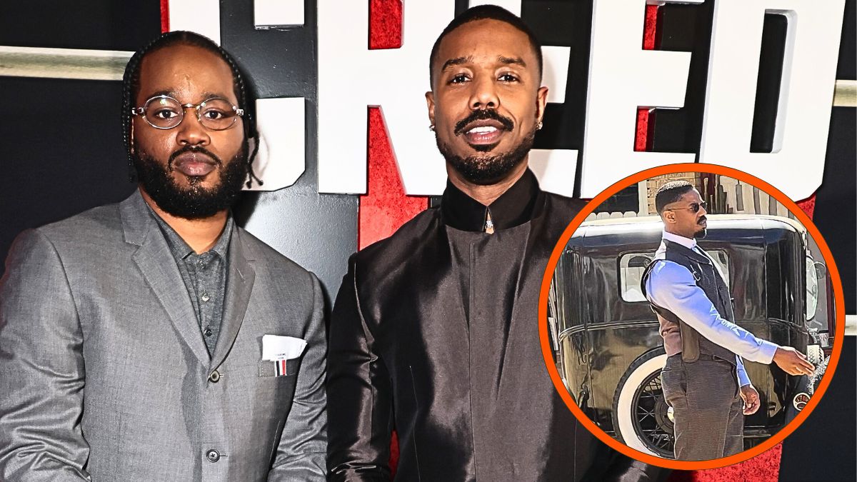 Photo montage of Ryan Coogler and Michael B. Jordan at a film premiere and a photo o B. Jordan on the set of Coogler's upcoming film.