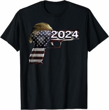 Donald Trump 2024 Funny Political US Flag Gun Shirt T-Shirt 