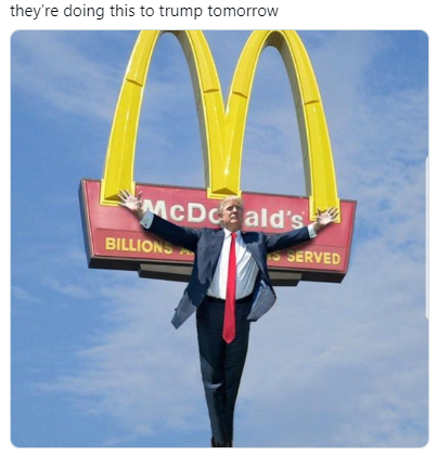 Trump arms wide on McDonalds  post meme